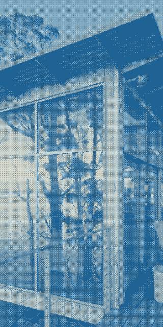 Reflections play off the lounge windows.